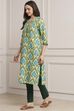 Cream-Colored Cotton Printed Straight Kurta image number 2