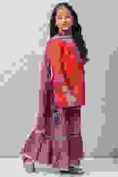 Red & Purple Art Silk Straight Kurta Garara Suit Set image number 2