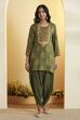 Green Viscose Rayon Straight Kurta Pants Set