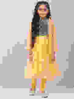 Mustard Yellow Art Silk Anarkali with Jacket Kurta Churidar Suit Set image number 0