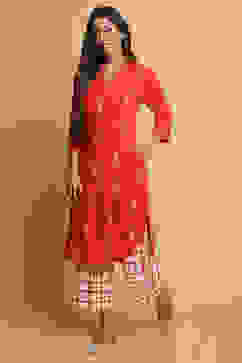 Terracotta Rayon Straight Kurta Pants Set image number 5