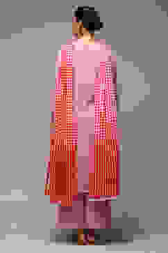 Red Cotton Blend Straight Kurta Palazzo Suit Set image number 4