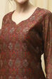 Brown Chanderi Printed Embroidered Unstitched Suit Set image number 2