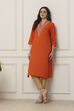 Orange Cotton Straight Kurta