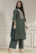 Green Viscose Rayon Straight Solid Suit Set image number 4