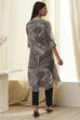 Blue Printed Pleated A-Line Kurta image number 3