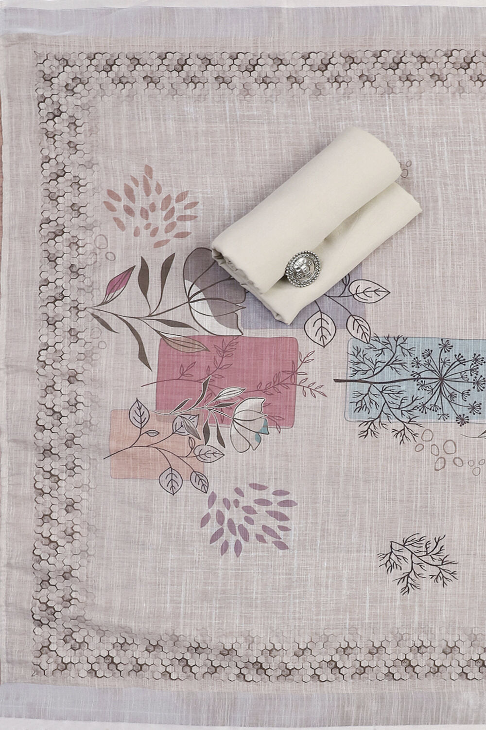 Wine Linen Blend Machine Embroidered Unstitched Suit Set image number 2