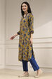 Mustard Yellow Printed Straight Kurta image number 2