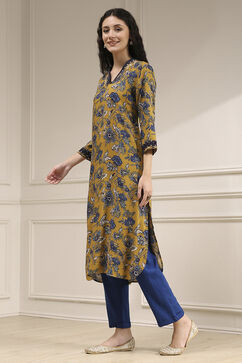 Mustard Yellow Printed Straight Kurta image number 2