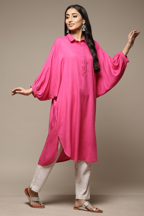 Pink Rayon Straight Printed Kurta image number 3