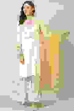 White Viscose Straight Kurta Sharara Suit Set image number 6