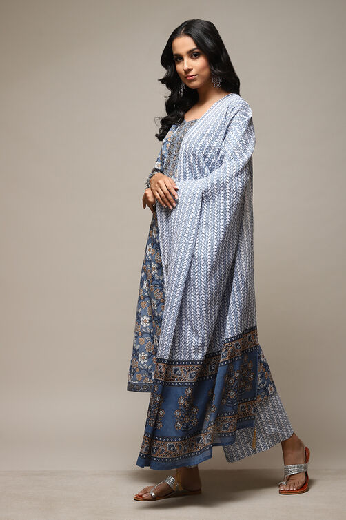 Indigo Cotton Hand Block Print Unstitched Suit Set image number 11
