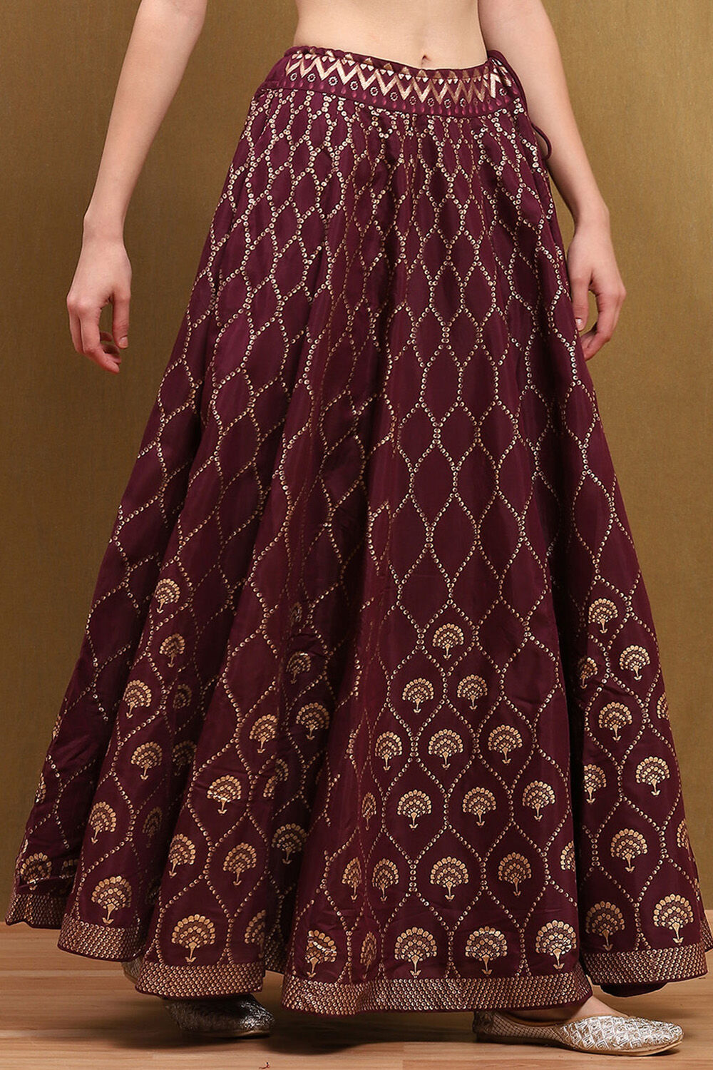 Wine Shantoon Block Printed Festive Skirt image number 3