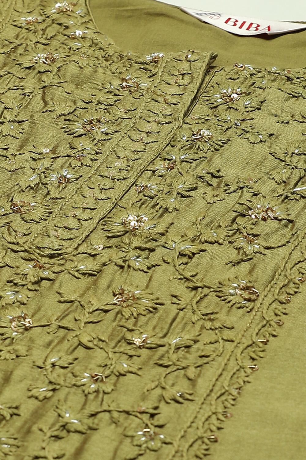 Mehandi Viscose Blend Straight Suit set image number 1