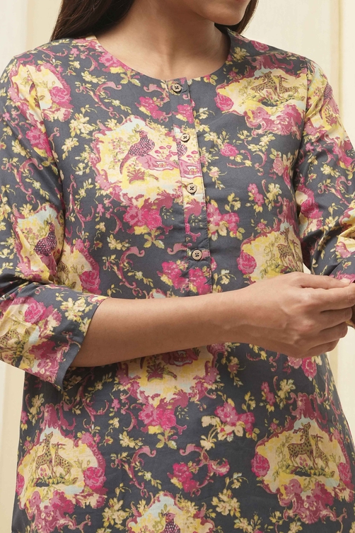 Mustard Cotton Straight Kurta Relaxed Pant Suit Set image number 1