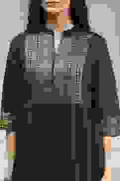 Navy Blue Yarn-Dyed Flared Kurta image number 1