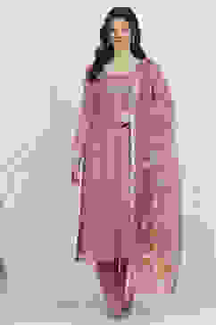 Pink Cotton Hand Embroidered Unstitched Suit Set image number 7