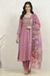Pink Cotton Hand Embroidered Unstitched Suit Set image number 7