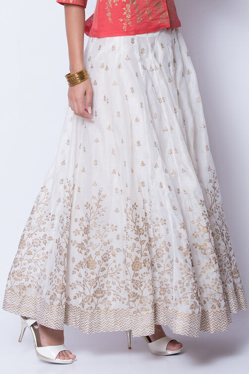 Off White Gold Metallic Print Skirt image number 0