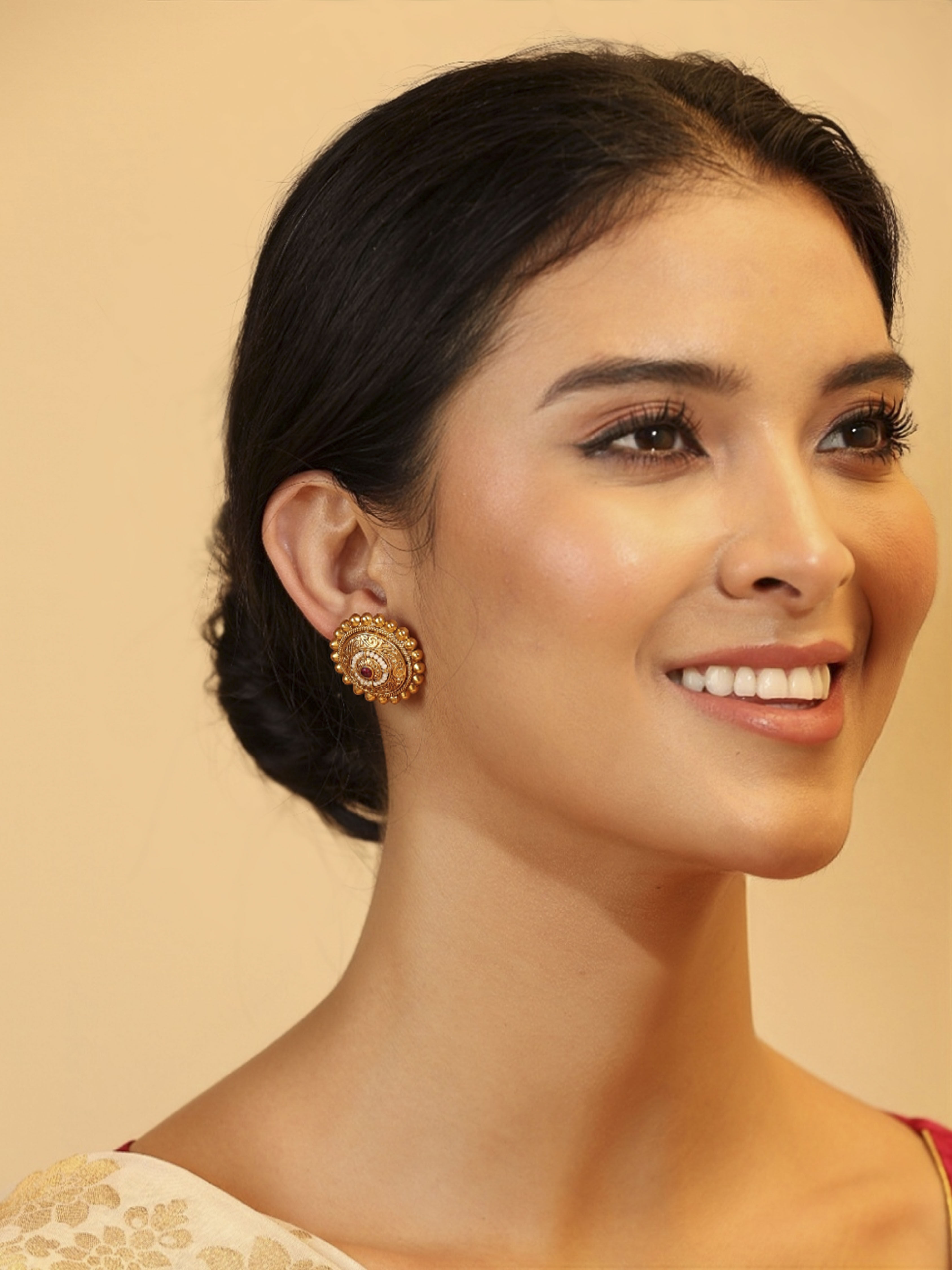 Pink Gold Plated Brass Stud Earrings image number 1