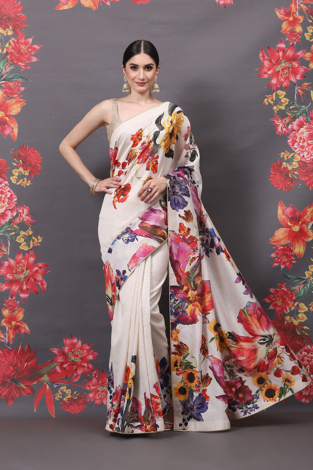 Rohit Bal Indigo Cotton Silk Printed Saree image number 0