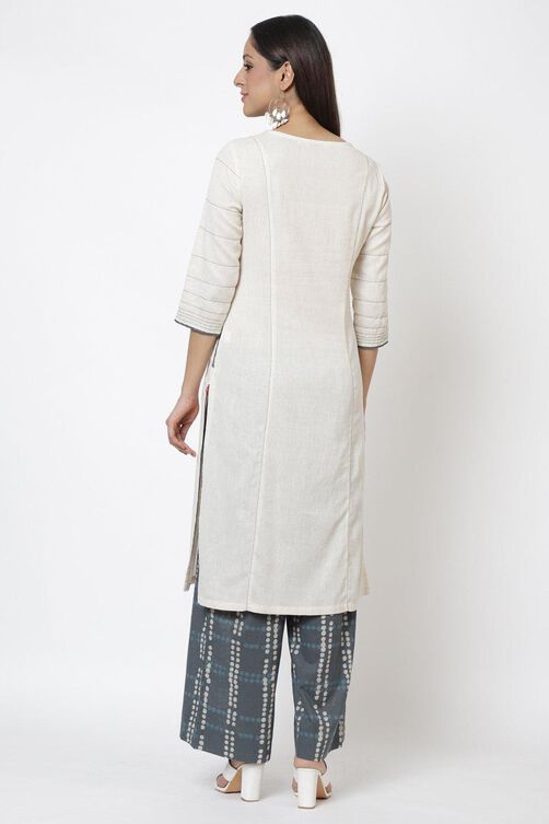 Off White Relaxed Kurta Palazzo Suit Set image number 5