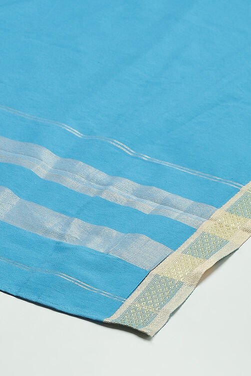 Blue Cotton Unstitched Suit Set image number 3