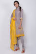 Yellow Cotton Asymmetric Kurta Churidar Suit Set image number 4