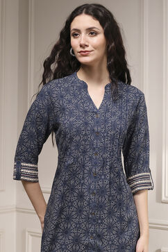 Blue Viscose Rayon Relaxed Printed Kurta image number 1