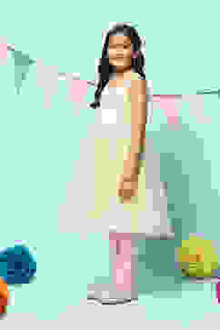 Off White Cotton Blend A-Line Printed Suit Set image number 1