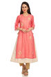 Coral A-Line Art Silk Yarndyed Kurta image number 0