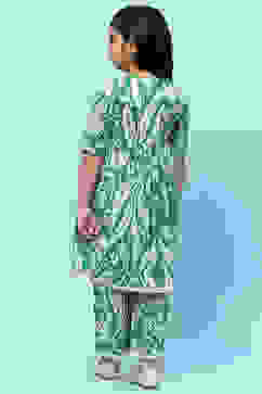 Green Cotton Floral Gathered Kurta and Palazzo Set image number 4