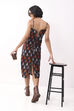 Black Cotton Abstract Strappy Midi Dress image number 3