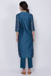 Blue Poly Cotton Straight Kurta Pant Suit Set image number 4