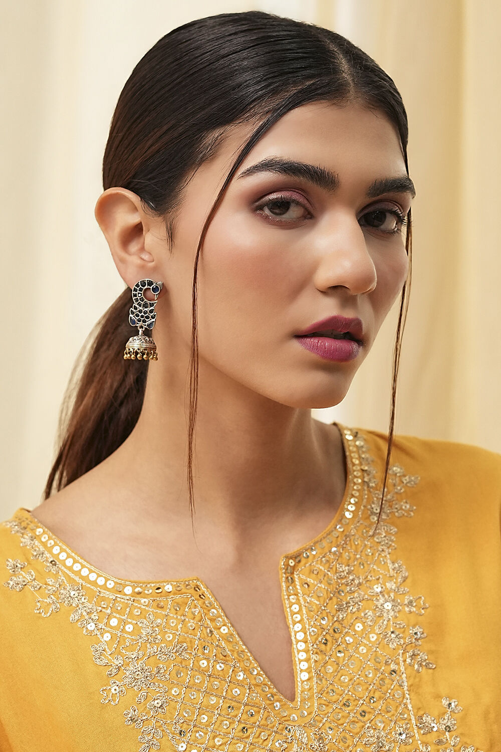 Navy Stone Embellished Earrings image number 3