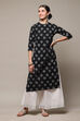 Black Cotton Straight Kurta Palazzo Suit Set image number 0