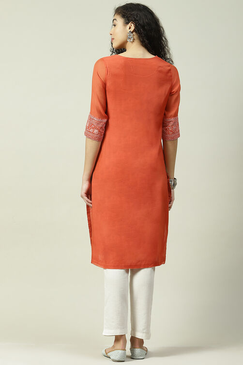 Green Art Silk Straight Printed Kurta image number 4