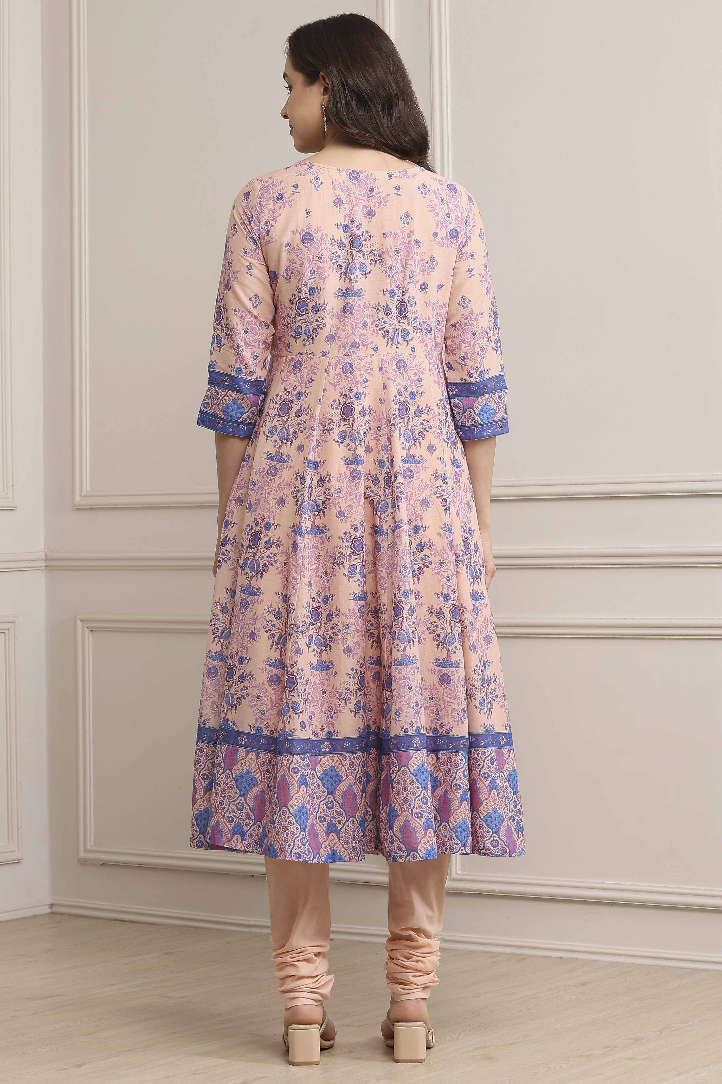 Blue Cotton Printed Anarkali Suit Set image number 4