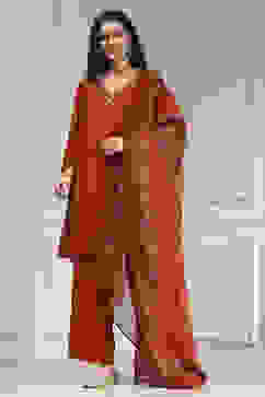 Burnt Orange Solid Relaxed Straight Suit Set image number 6