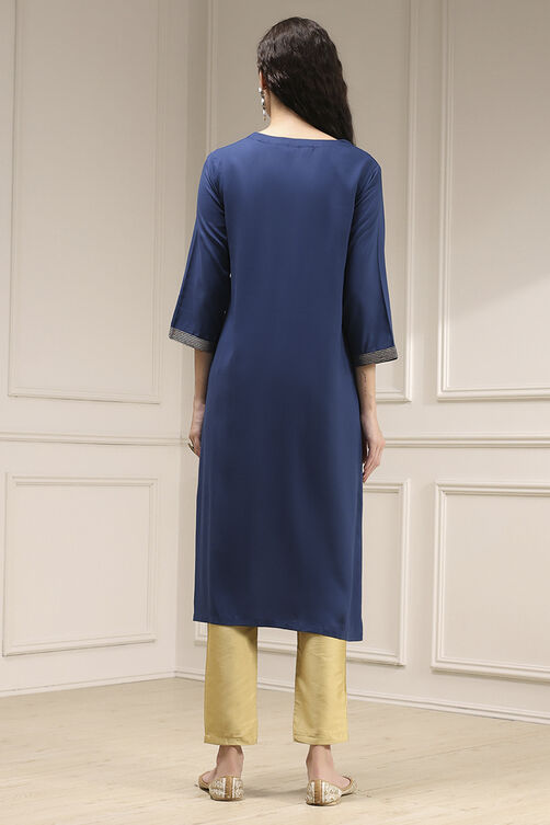 Blue Solid Straight Kurta image number 3