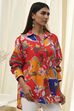 Orange Cotton Floral High-Low Shirt image number 1