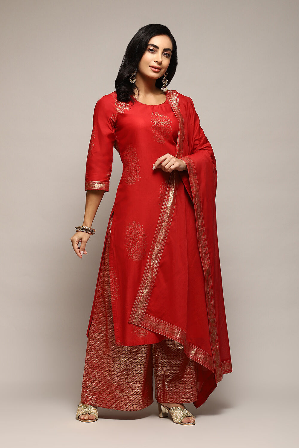 Navy Blue Cotton Straight Printed Kurta Capri Suit Set image number 6