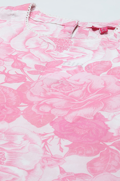Pink White Cotton Floral Printed Kurta and Palazzo image number 1