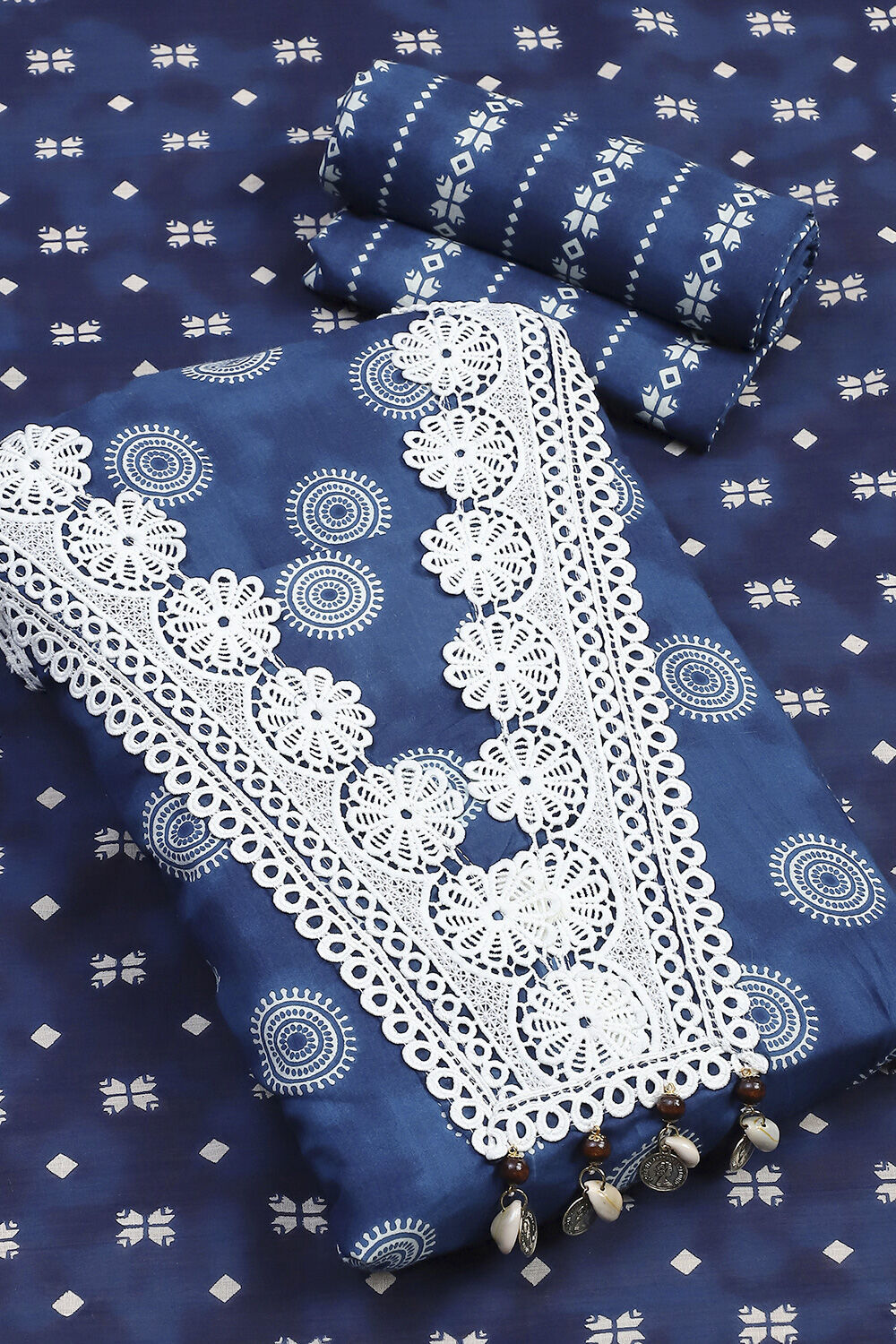 Indigo Cotton Unstitched Suit Set image number 3