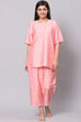 Blush Pink Straight Cotton Three Piece Printed Sleepwear Set image number 0