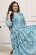 Turquoise Printed Tiered Dress image number 5