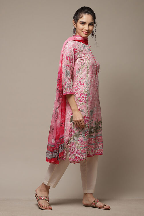 Powder Blue Cotton Straight Kurta Pants Suit Set image number 4