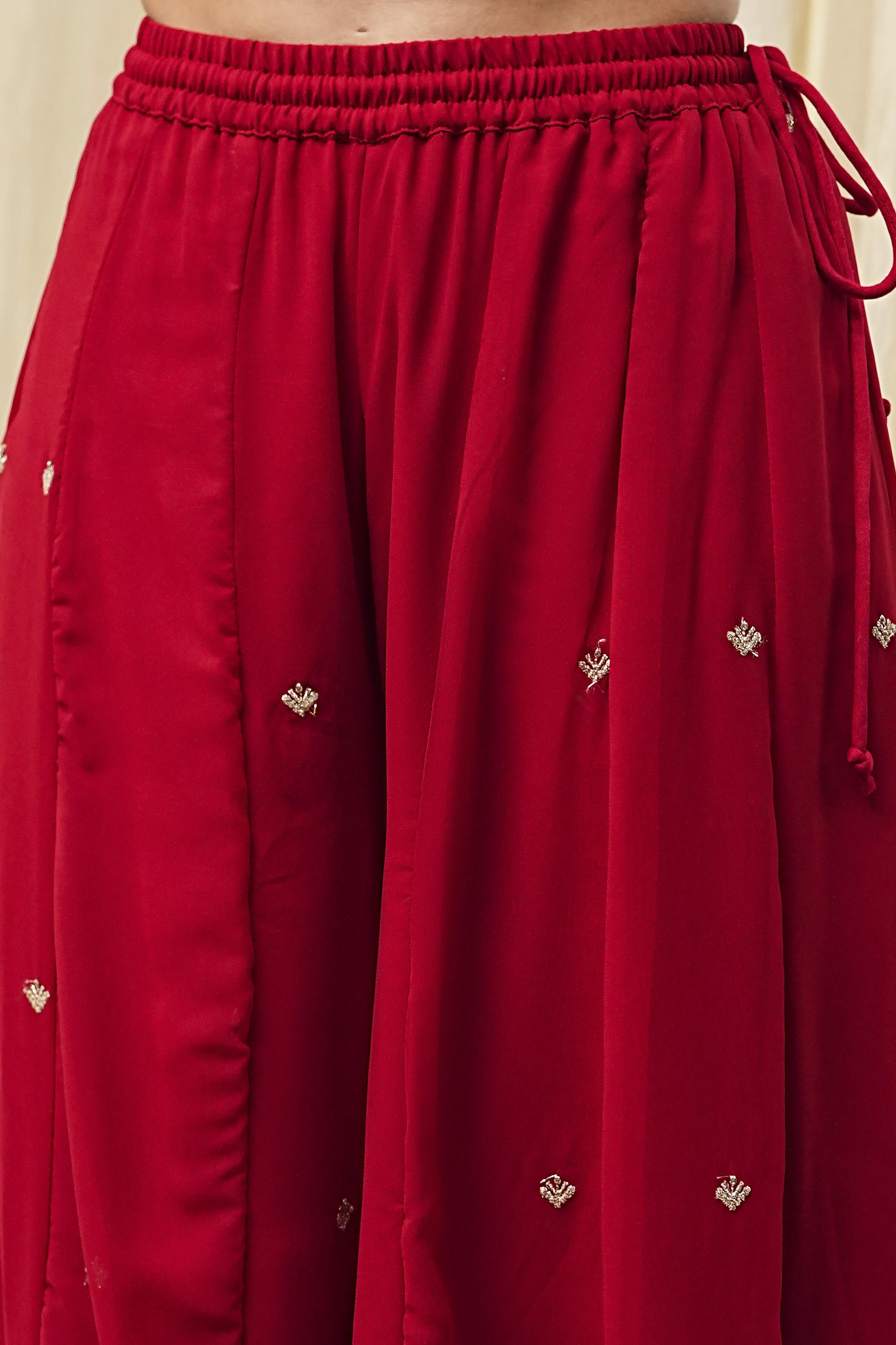 Red Embroidered Straight Suit Set image number 2