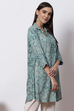 Teal LIVA Straight Kurta image number 3