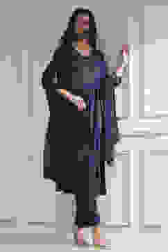 Blue Solid Gathered Suit Set image number 7